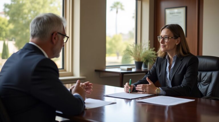 The legal counsel at Corona Probate Law helping Riverside County families from our Corona office meets with clients in the Southern California office addressing critical estate details discussing Show Up if Tentative Ruling is Approved