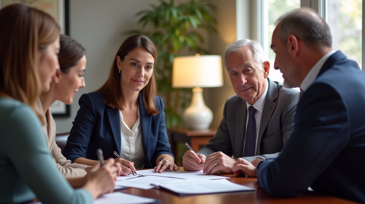 The trusts staff working under Managing Partner Steven Farley Bliss assisting Inland Empire families from the Corona office is shown conferring with trustees in the Southern California office addressing complex trust details discussing Terminating a Trust Upon Specific Events
